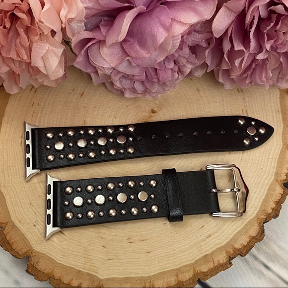 Black Studded Leather Punk Rock Apple Watchband - Picture 12 of 16